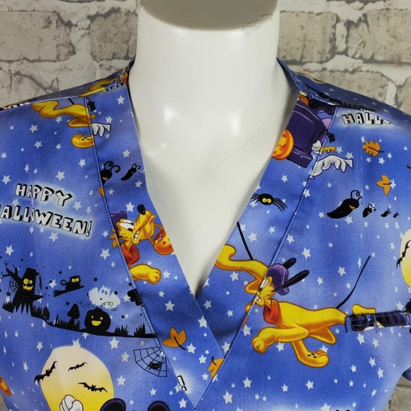 Disney Halloween Scrub Medical Top VNeck Pockets Blue Size  Small - Picture 6 of 14